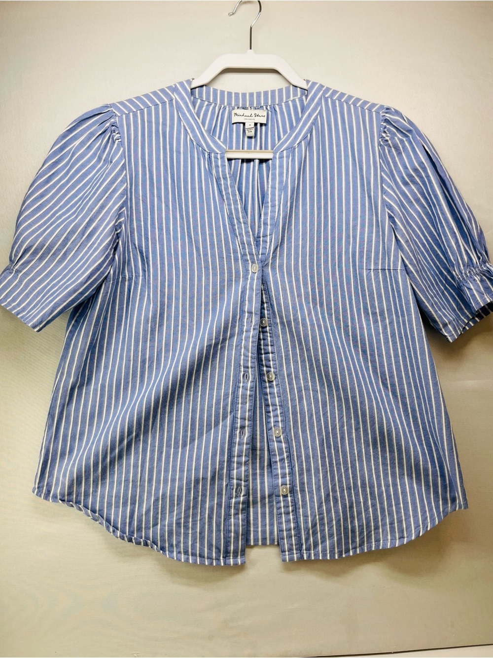 Michael Stars Eva Light Blue and White Vertical Stripe Shirt
